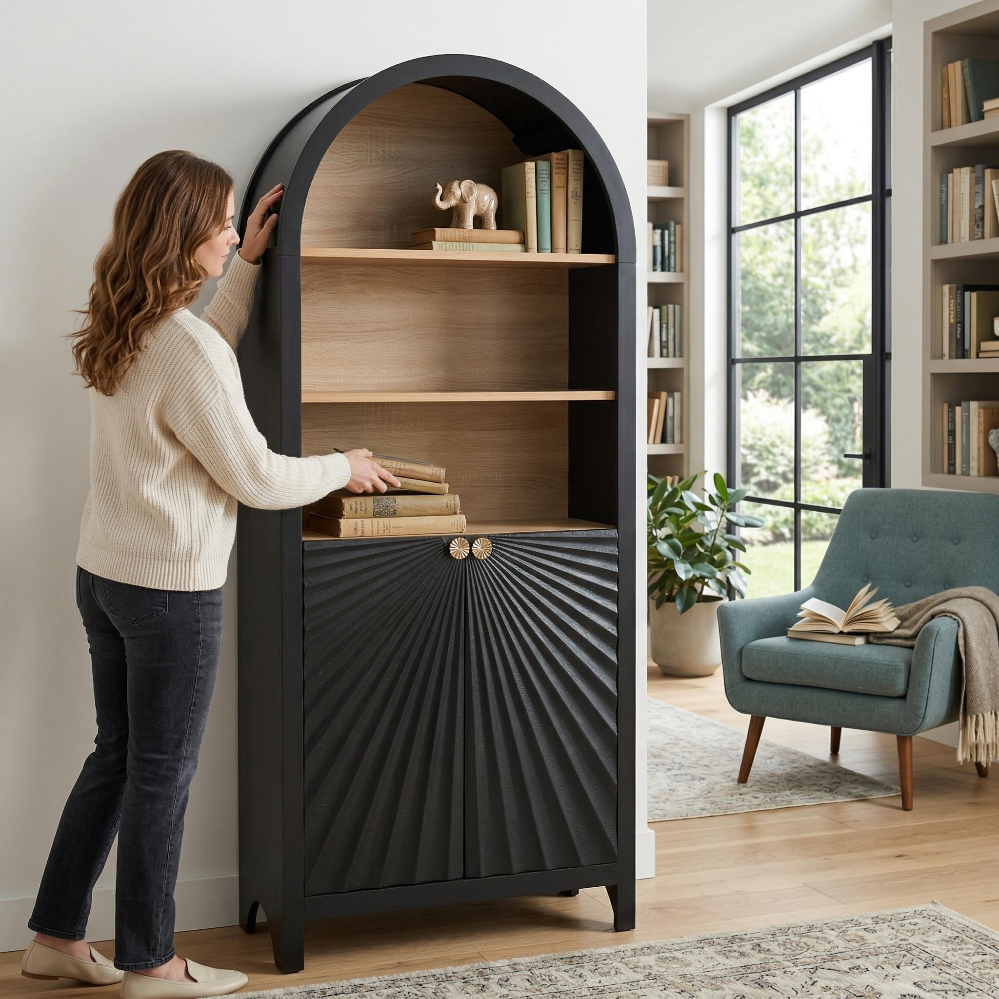 Malaga 61" Tall Arched Bookcase with Storage Cabinet