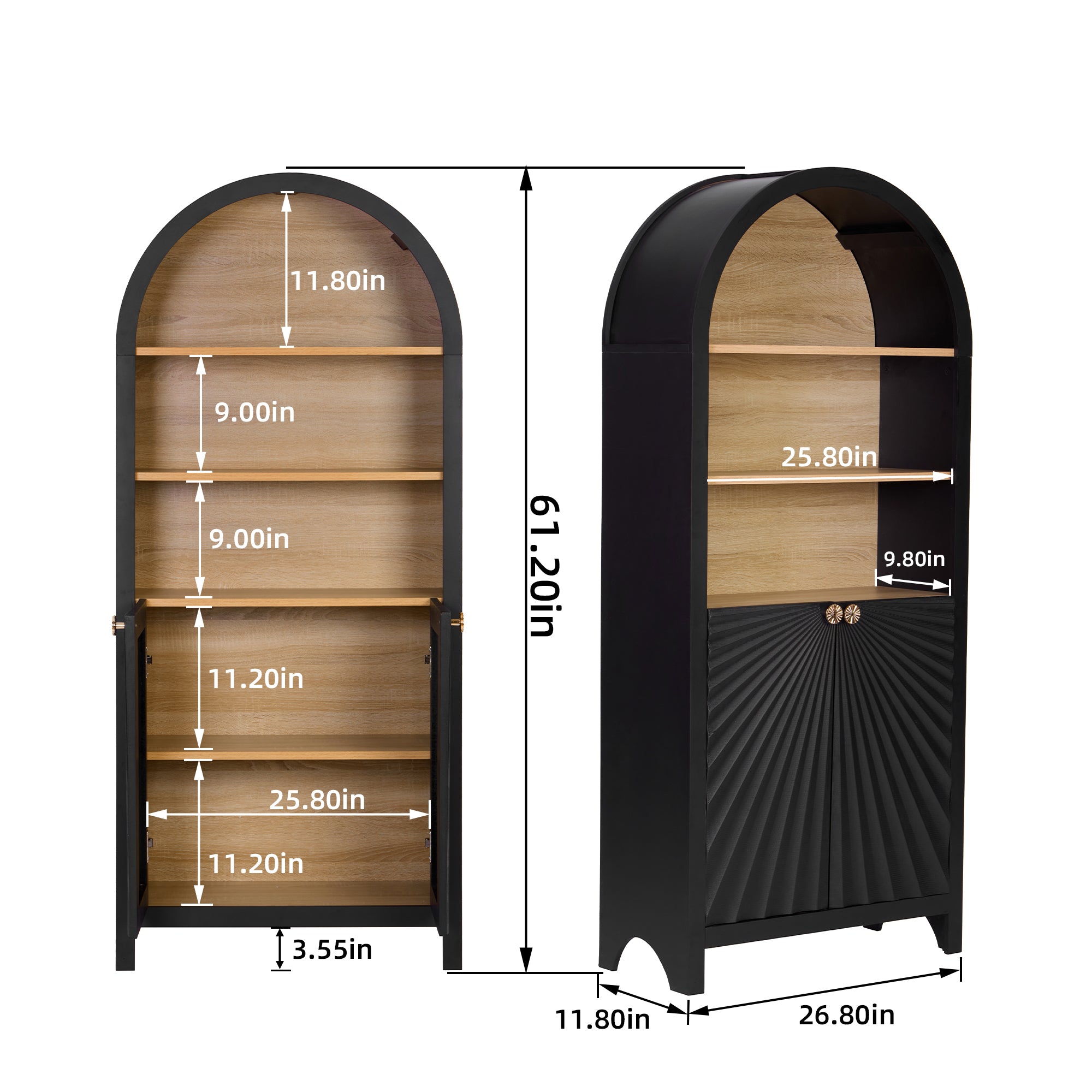 Malaga 61" Tall Arched Bookcase with Storage Cabinet