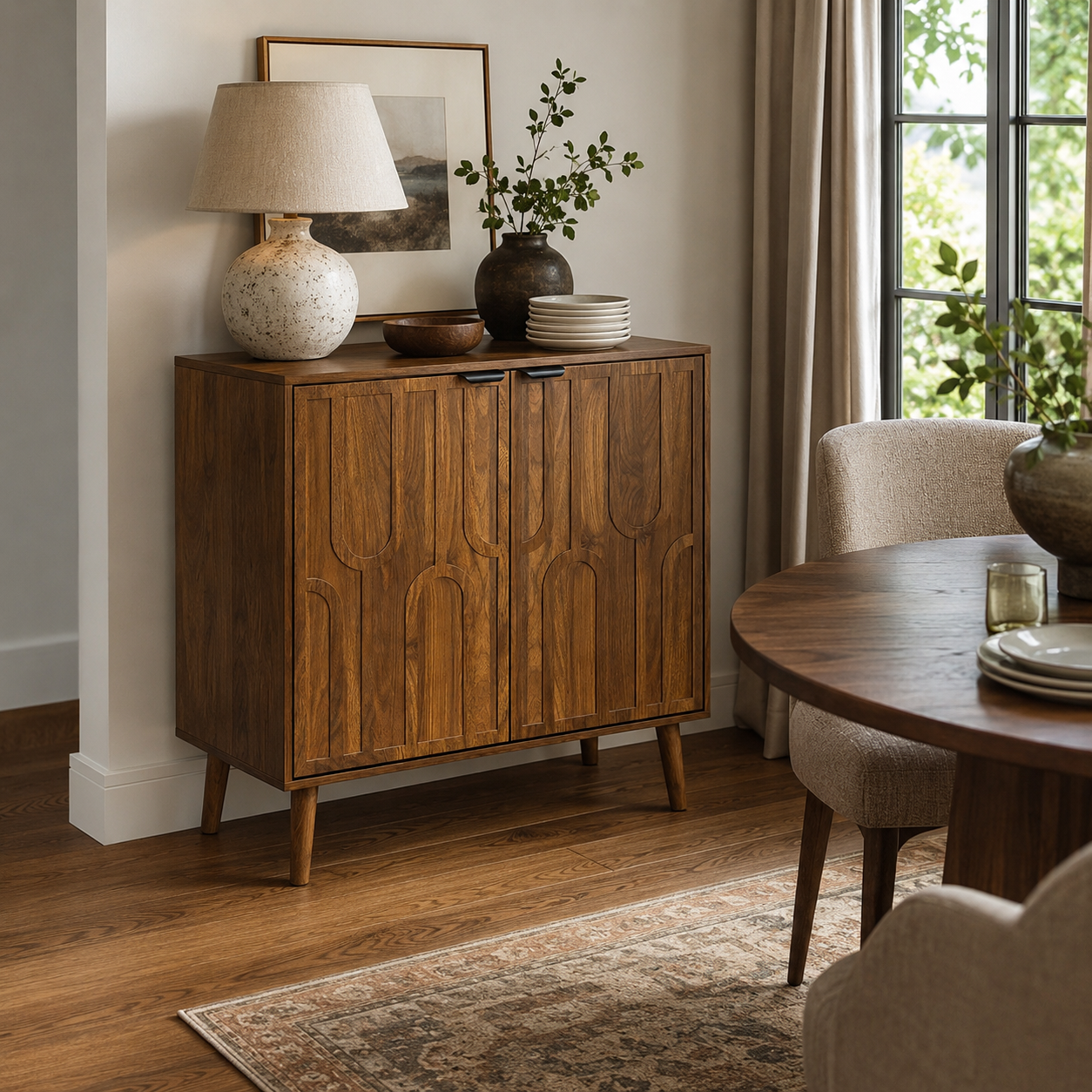 Maple 31.5" Mid-Century Modern Sideboard Buffet Storage Cabinet