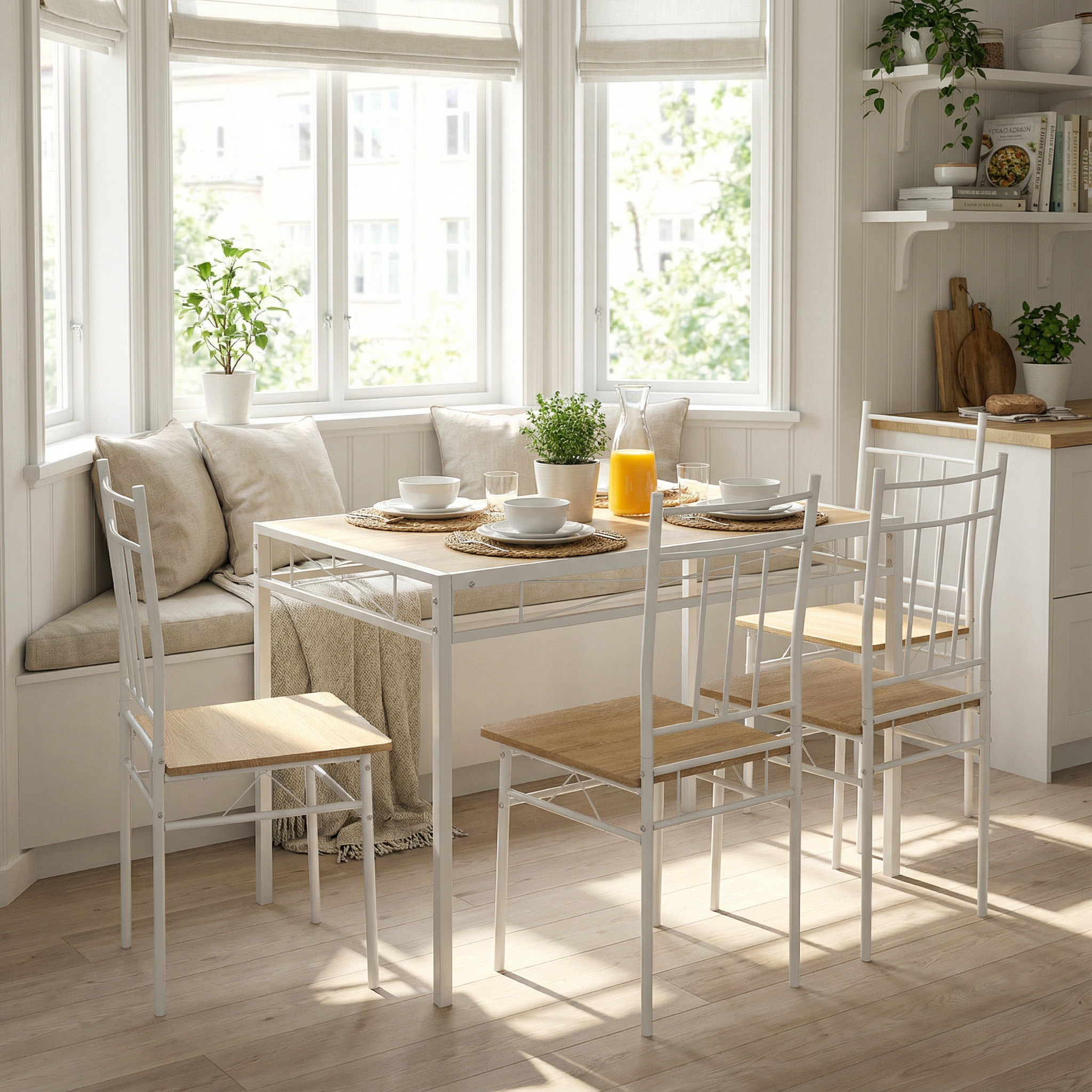 Marbury 5PC Dining Set 42” Table with 4 Chairs Modern Metal Frame Multi Finish