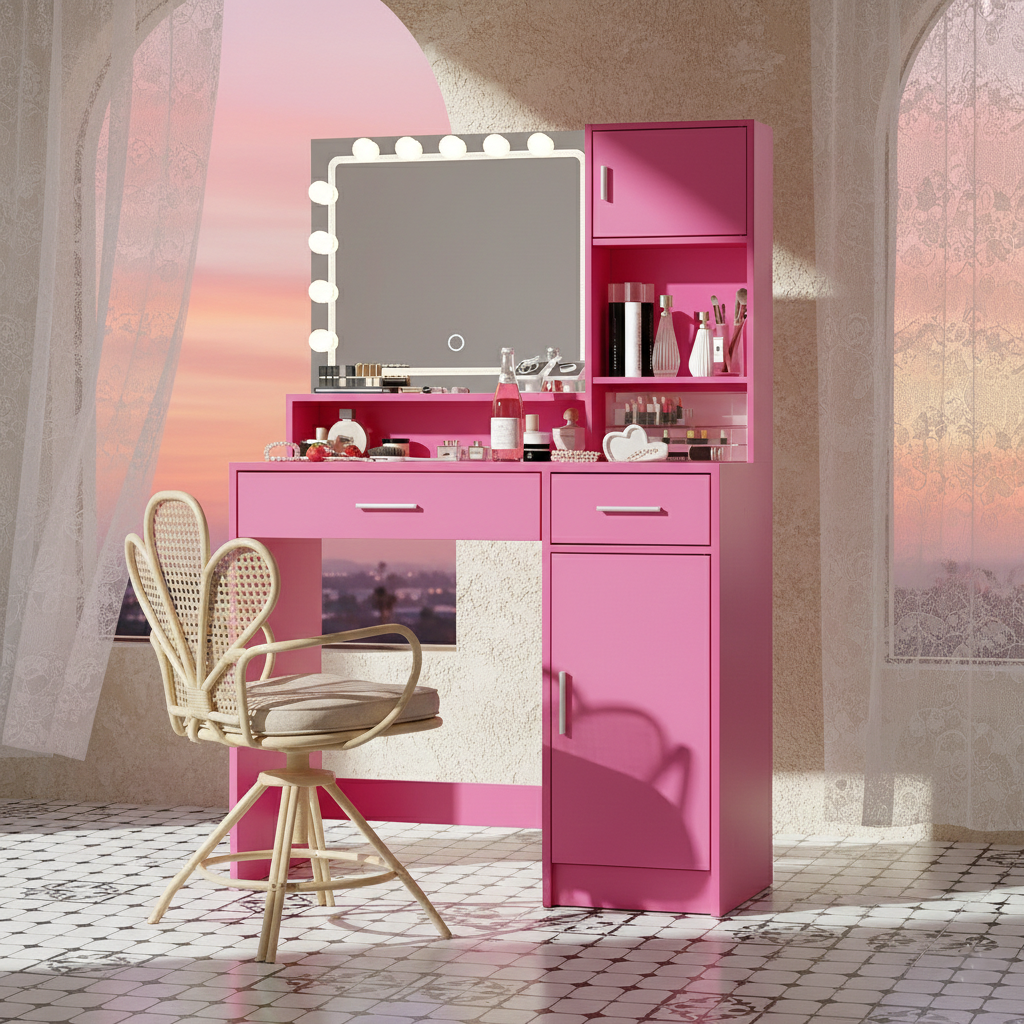Matera 35" Makeup Vanity Desk Set with Lighted Mirror