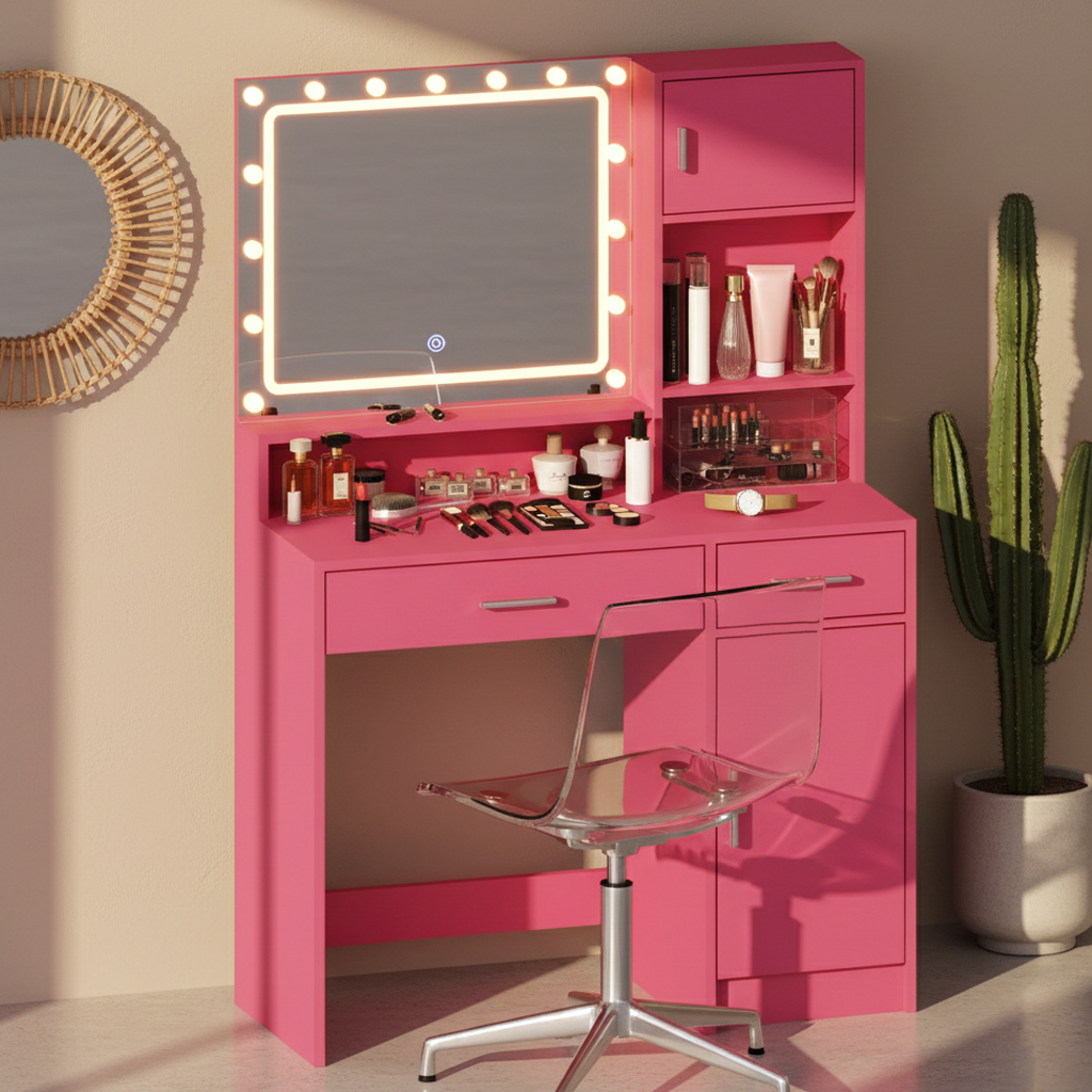 Matera 35" Makeup Vanity Desk Set with Lighted Mirror