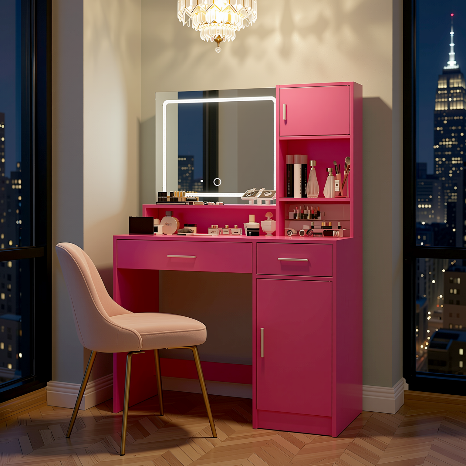 Matera 35" Makeup Vanity Desk Set with Lighted Mirror