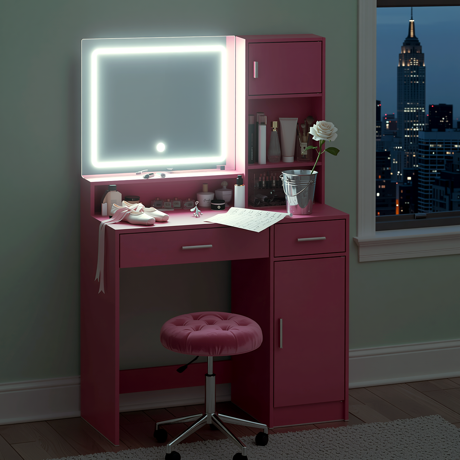 Matera 35" Makeup Vanity Desk Set with Lighted Mirror