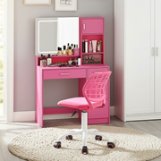 Matera Pink Vanity Set Lighted Mirror Desk with CARNATION Pink Swivel Chair