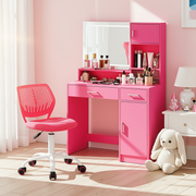 Matera Pink Vanity Set Lighted Mirror Desk with CARNATION Pink Swivel Chair