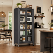 Mercato 65" Rolling Pantry Cabinet with Fluted Glass Doors