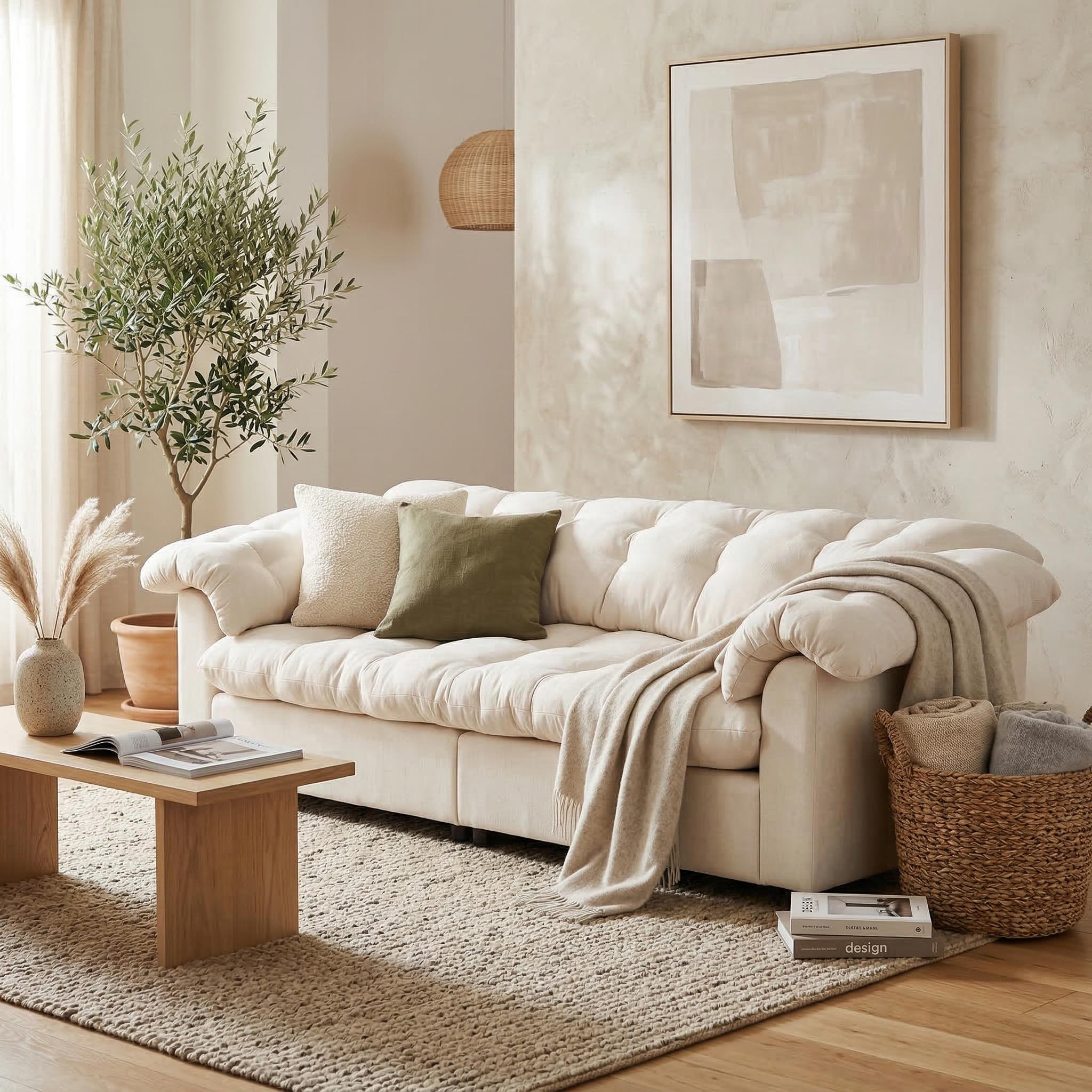 Merlot 94.8" Chenille Deep Seat Cloud Sofa with Tufted Backrest