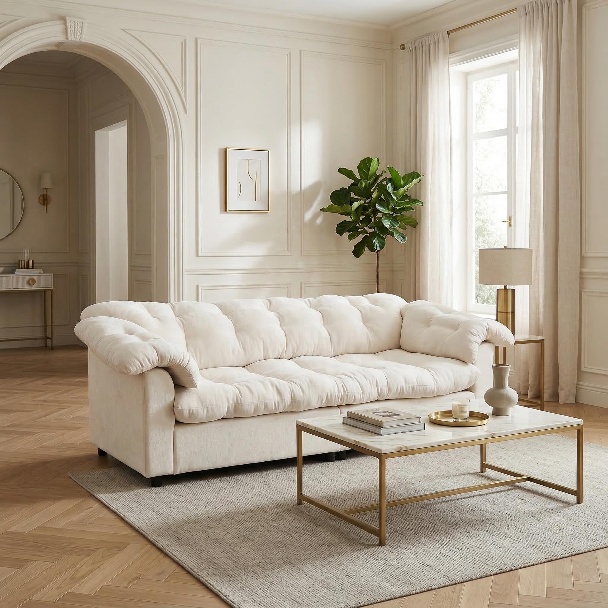 Merlot 94.8" Chenille Deep Seat Cloud Sofa with Tufted Backrest