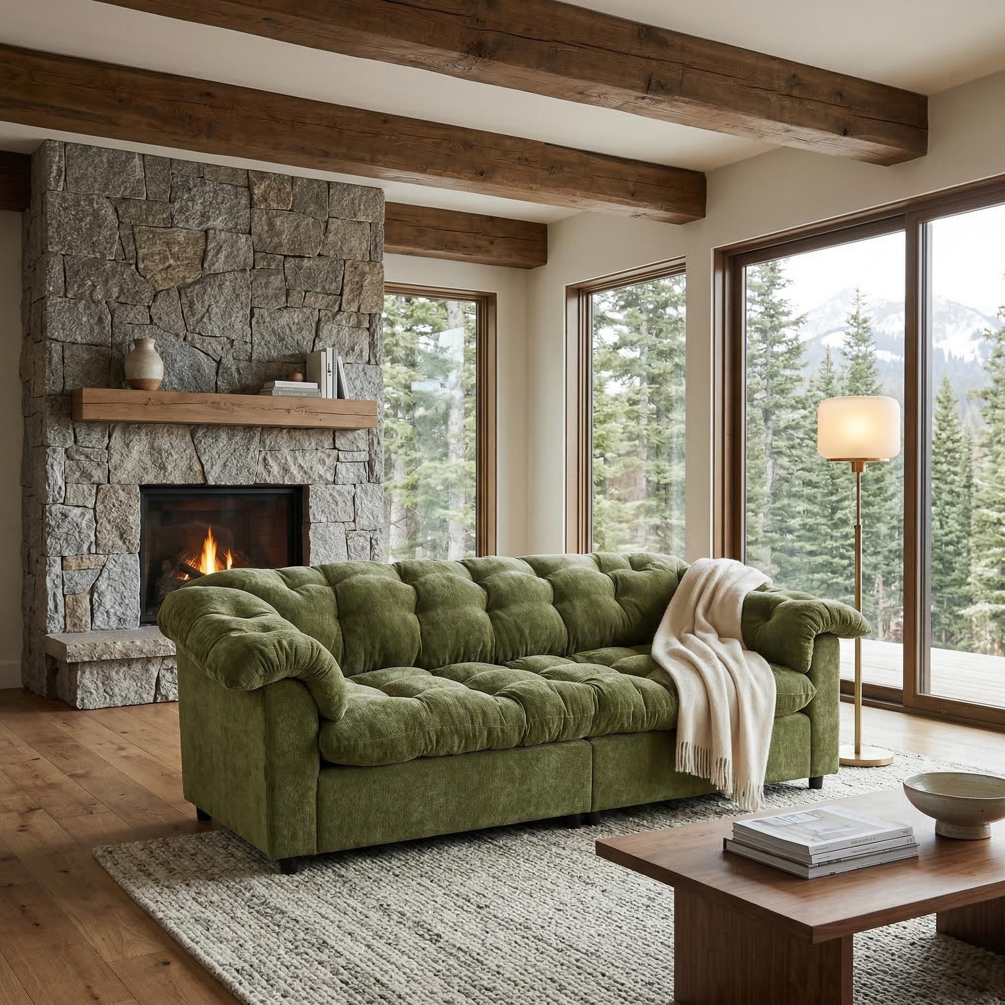 Merlot 94.8" Chenille Deep Seat Cloud Sofa with Tufted Backrest