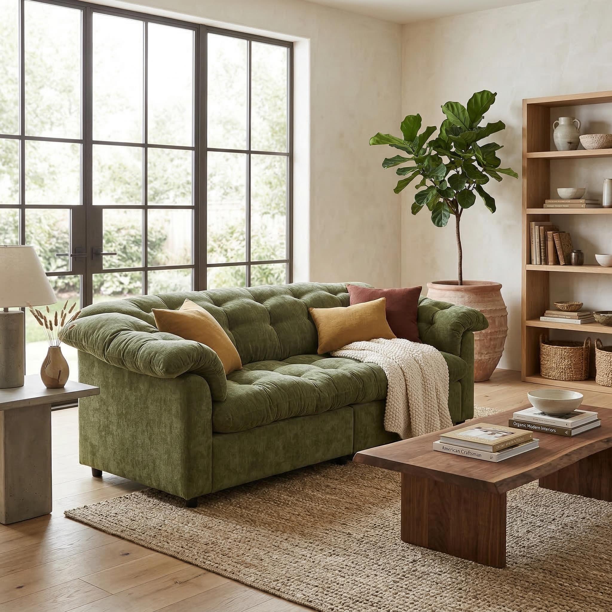 Merlot 94.8" Chenille Deep Seat Cloud Sofa with Tufted Backrest
