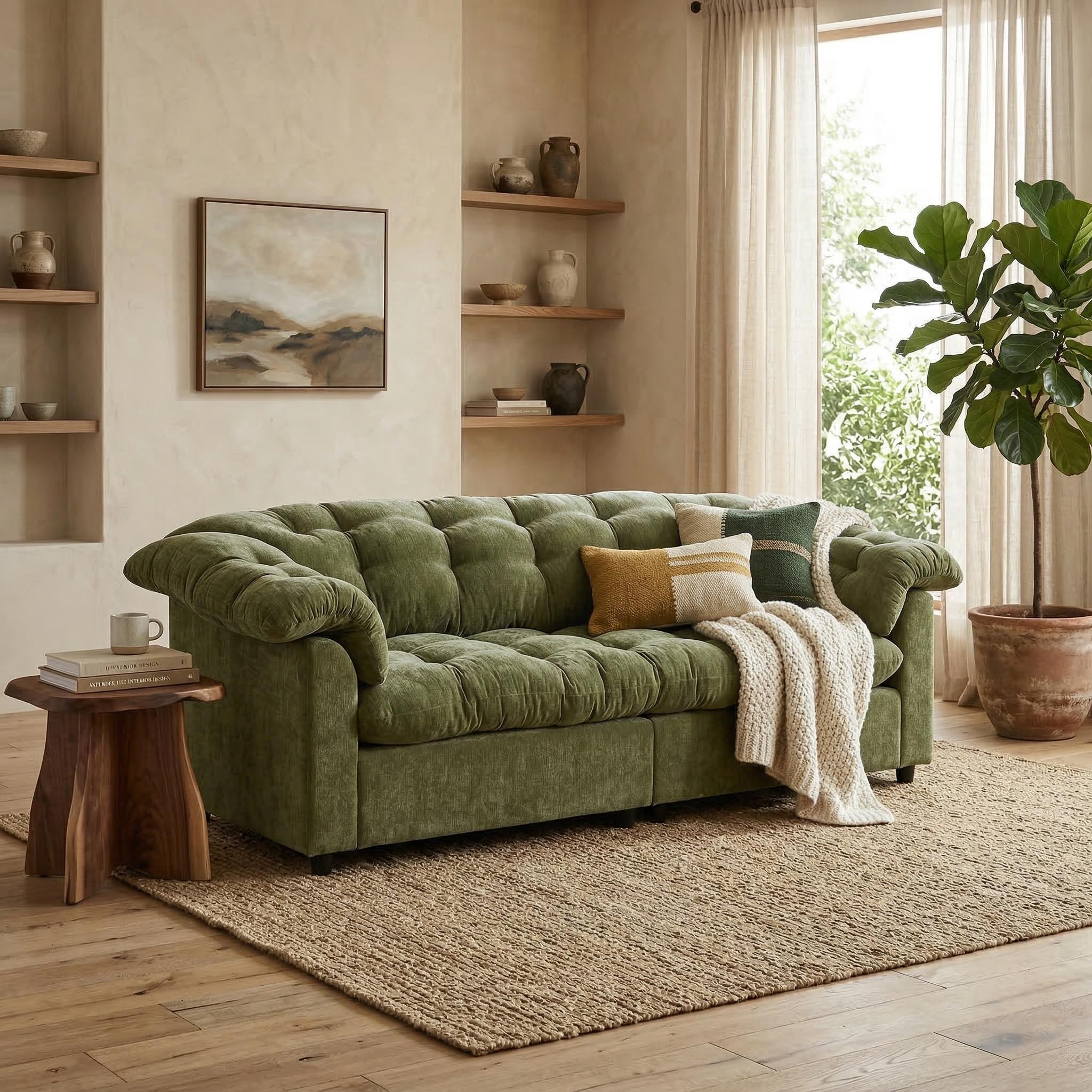 Merlot 94.8" Chenille Deep Seat Cloud Sofa with Tufted Backrest