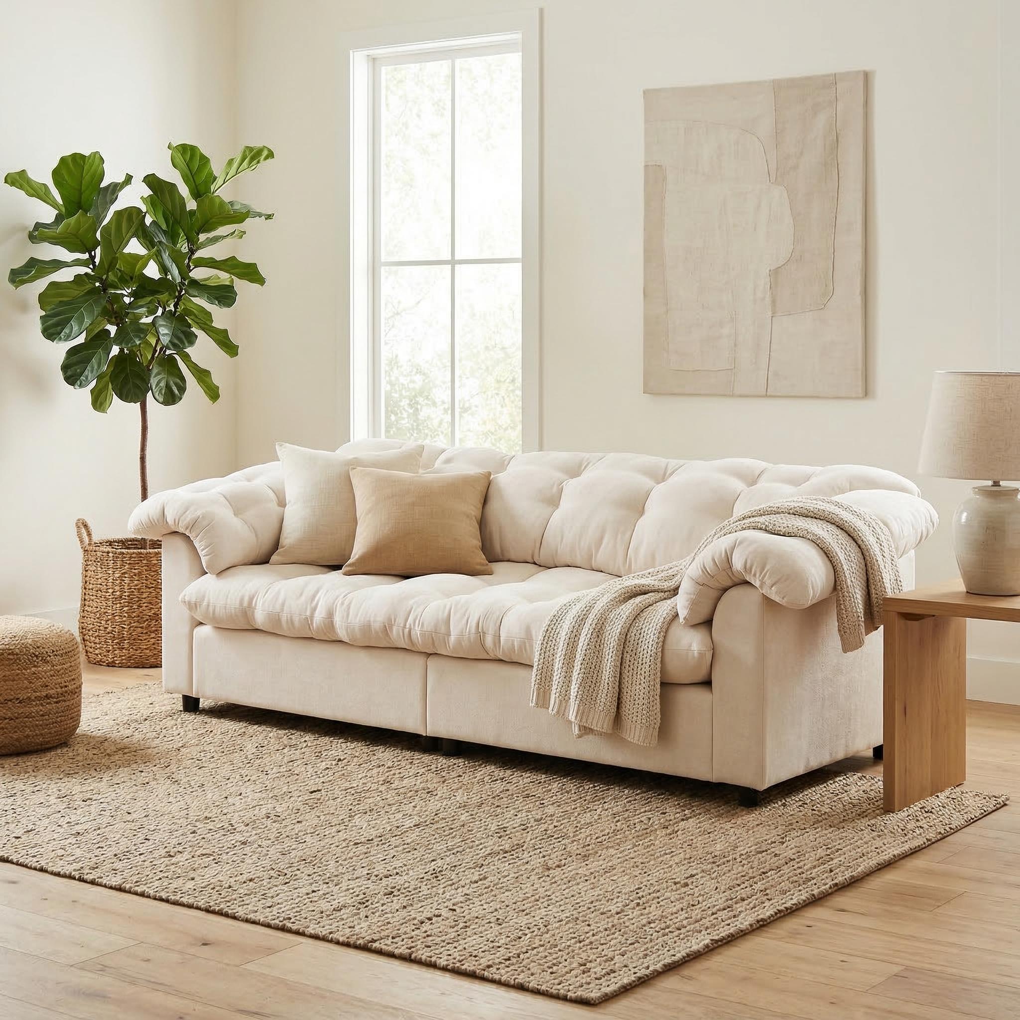 Merlot 94.8" Chenille Deep Seat Cloud Sofa with Tufted Backrest