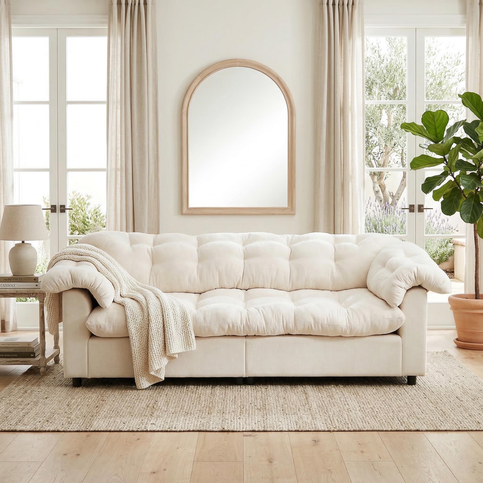 Merlot 94.8" Chenille Deep Seat Cloud Sofa with Tufted Backrest