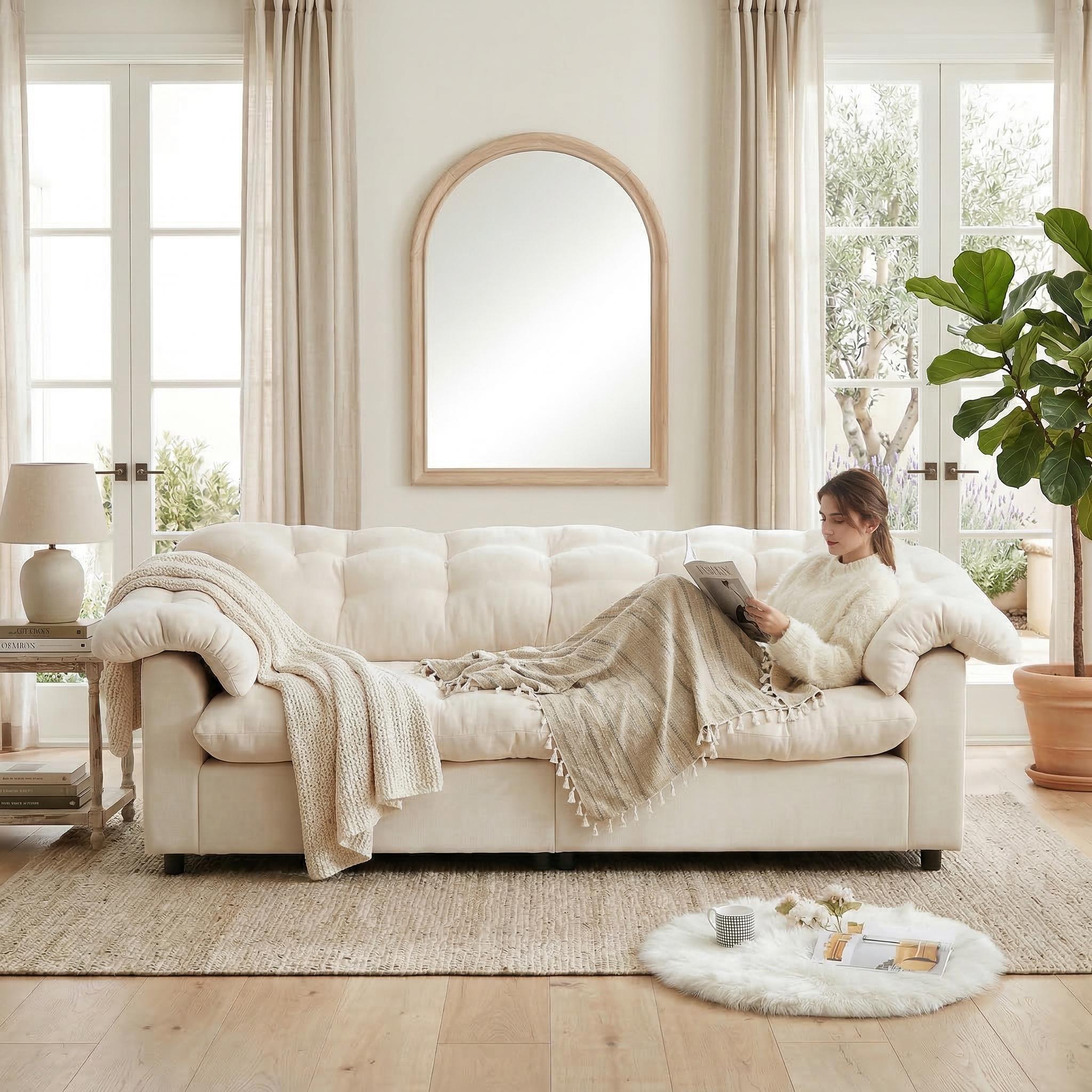 Merlot 94.8" Chenille Deep Seat Cloud Sofa with Tufted Backrest