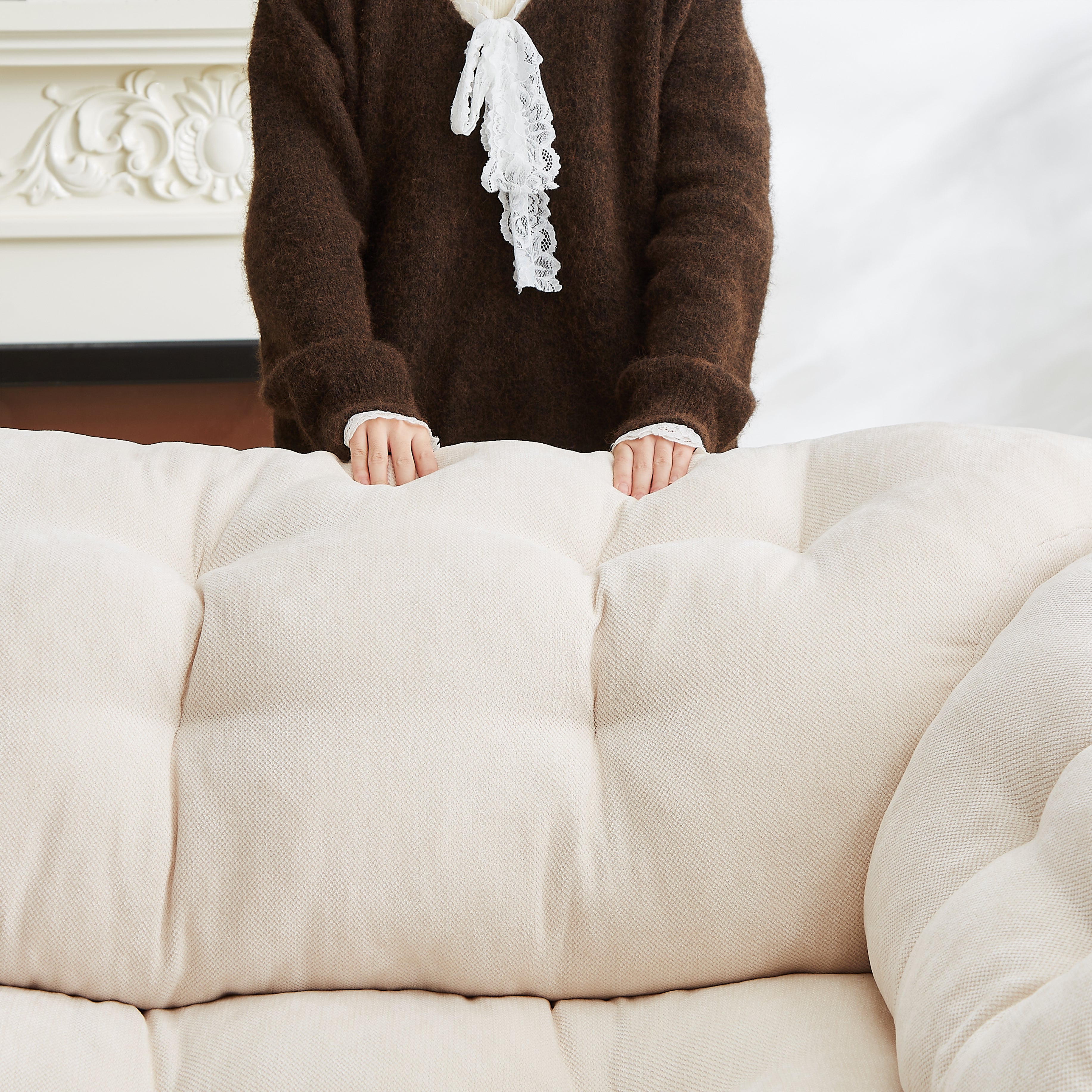 Merlot 94.8" Chenille Deep Seat Cloud Sofa with Tufted Backrest