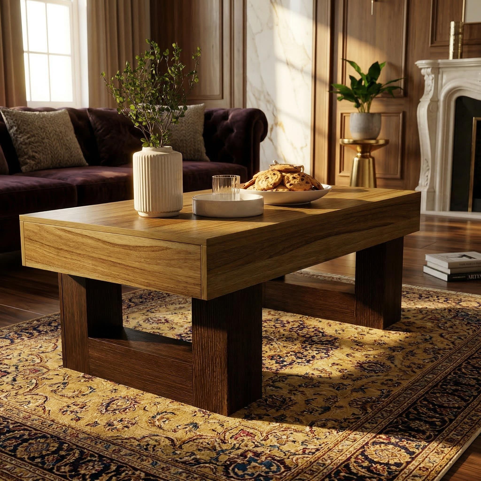 Metz 42" Rectangular Modern Rustic Wood Coffee Table