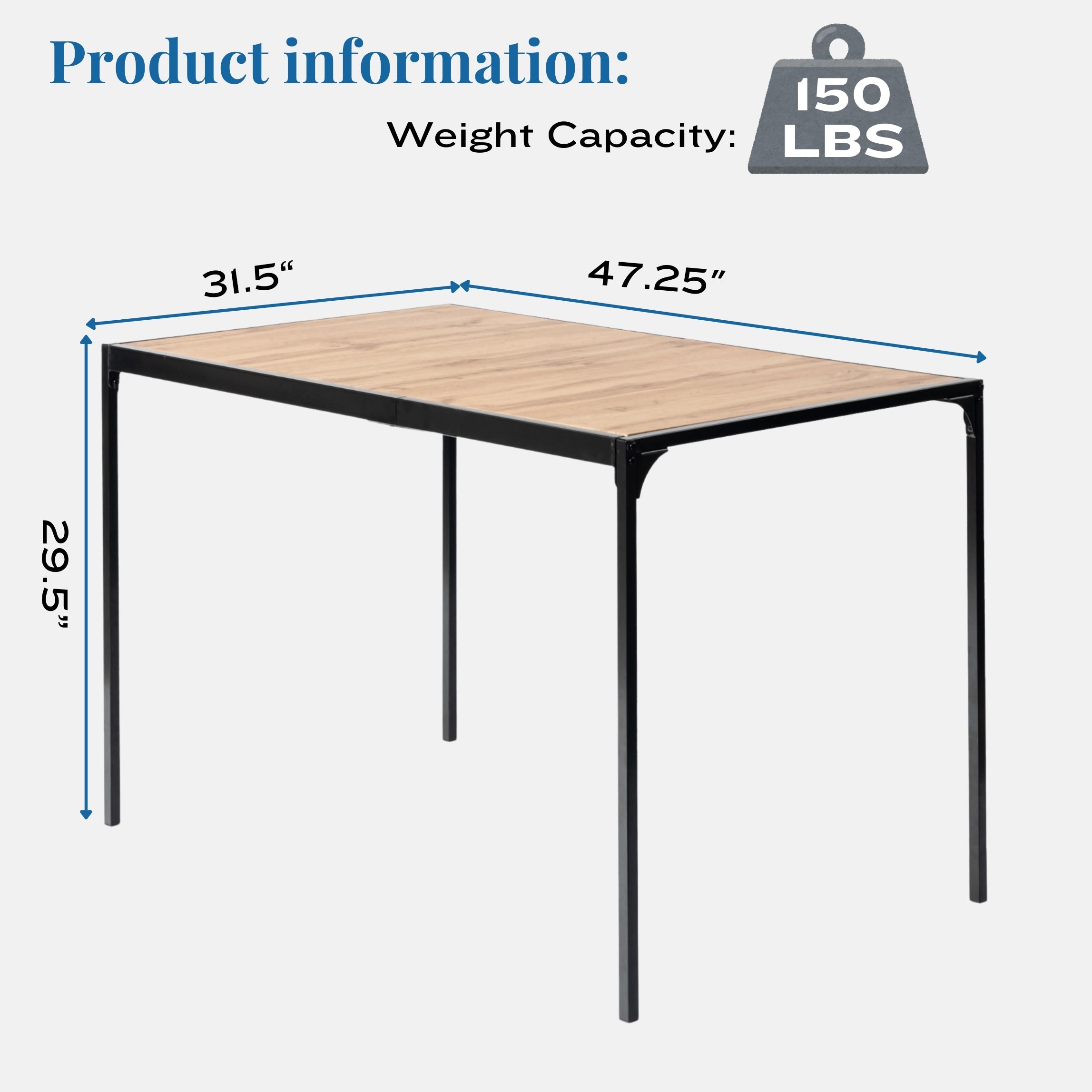 Homy Casa Milliken 47" Oak Rectangluar Bistro Dining Table Writing Desk
