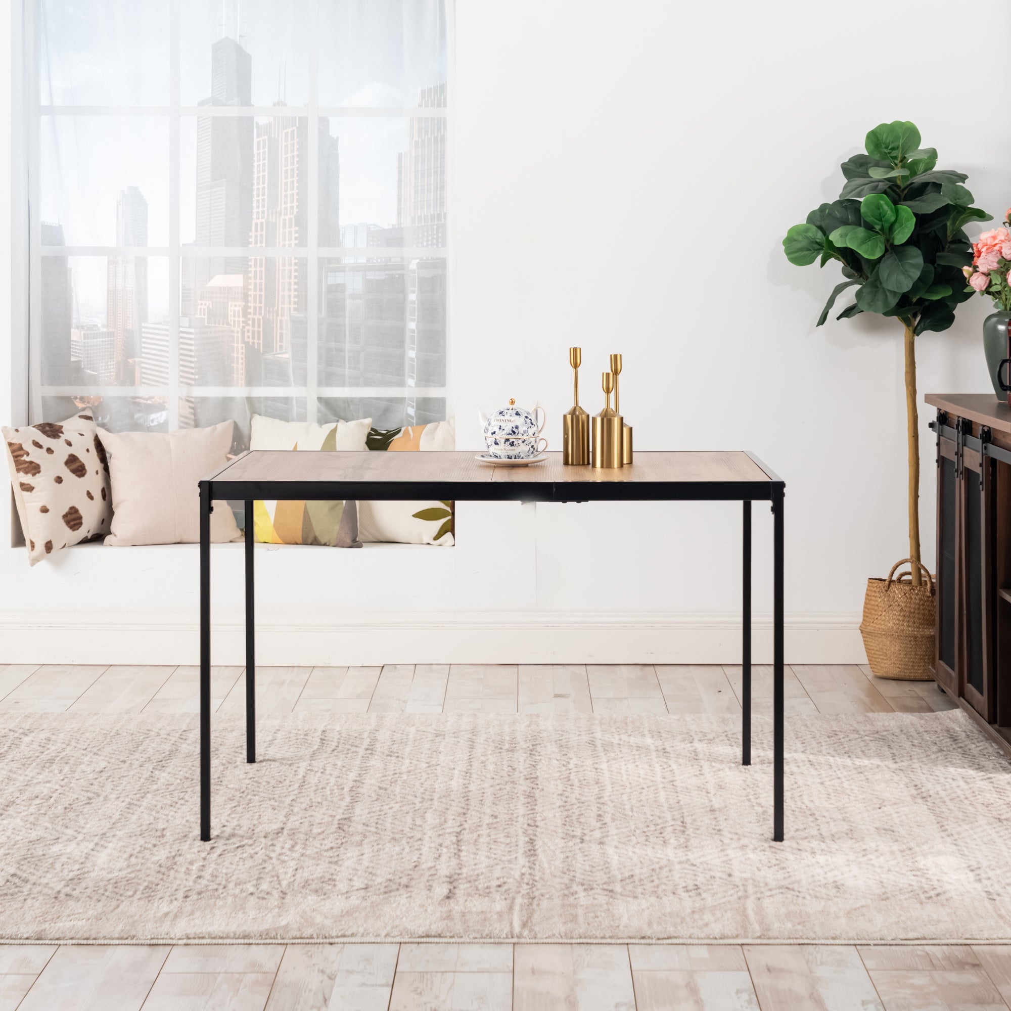 Homy Casa Milliken 47" Oak Rectangluar Bistro Dining Table Writing Desk