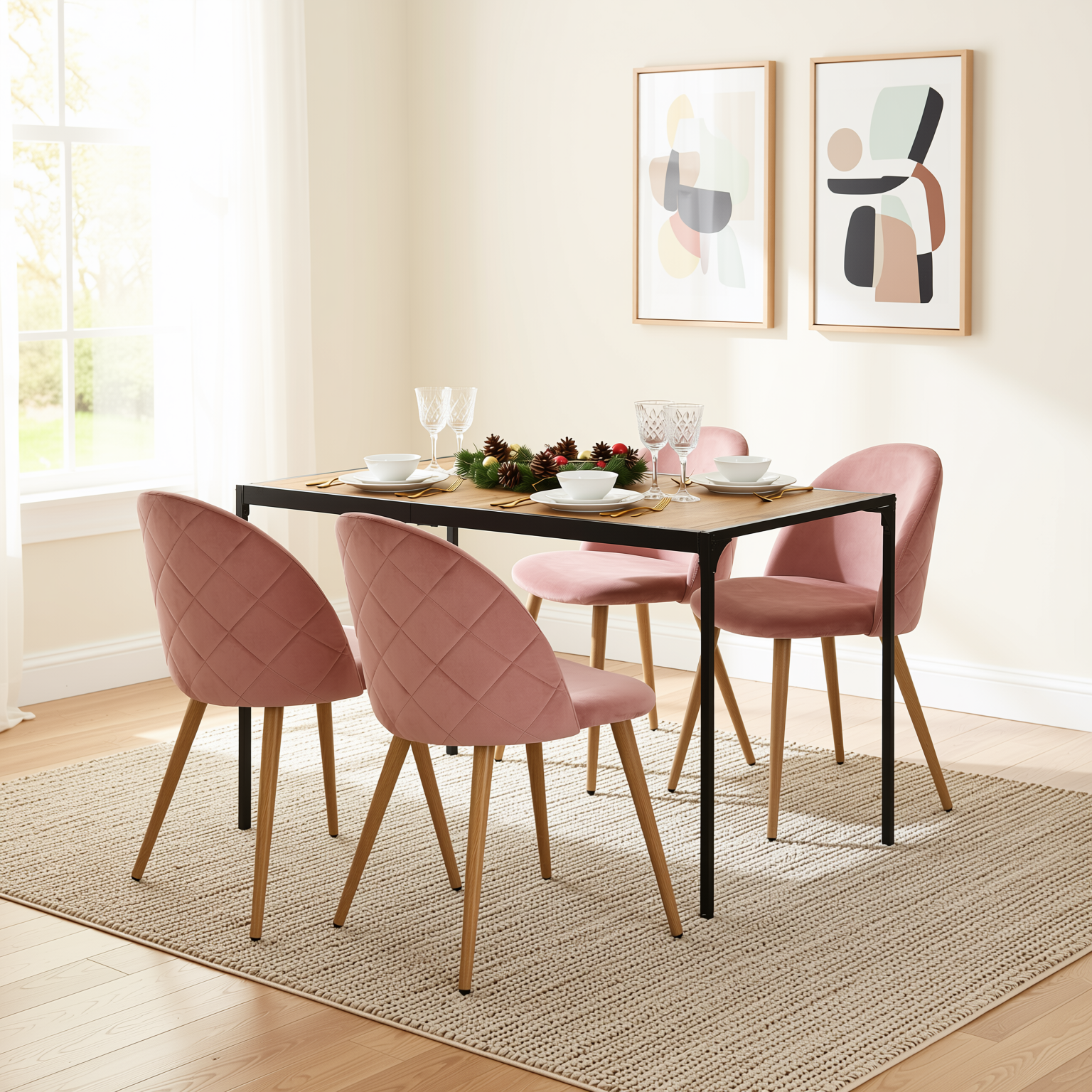 Homy Casa 2 Piece Pink Rose Zomba Velvet Upholstered Dining Chair