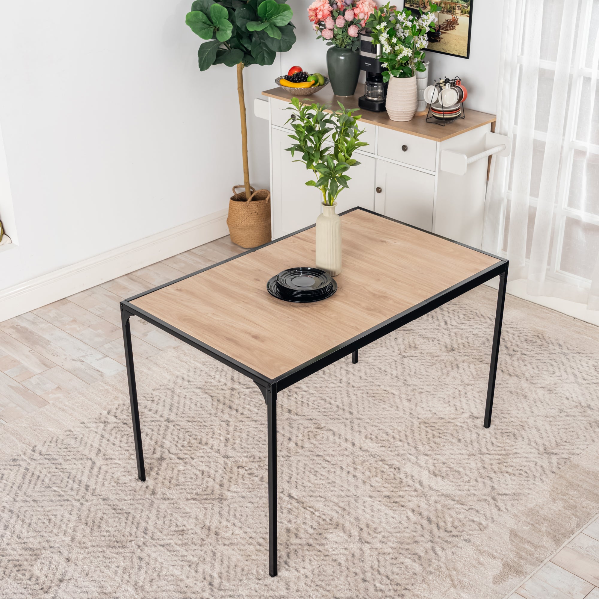 Homy Casa Milliken 47" Oak Rectangluar Bistro Dining Table Writing Desk