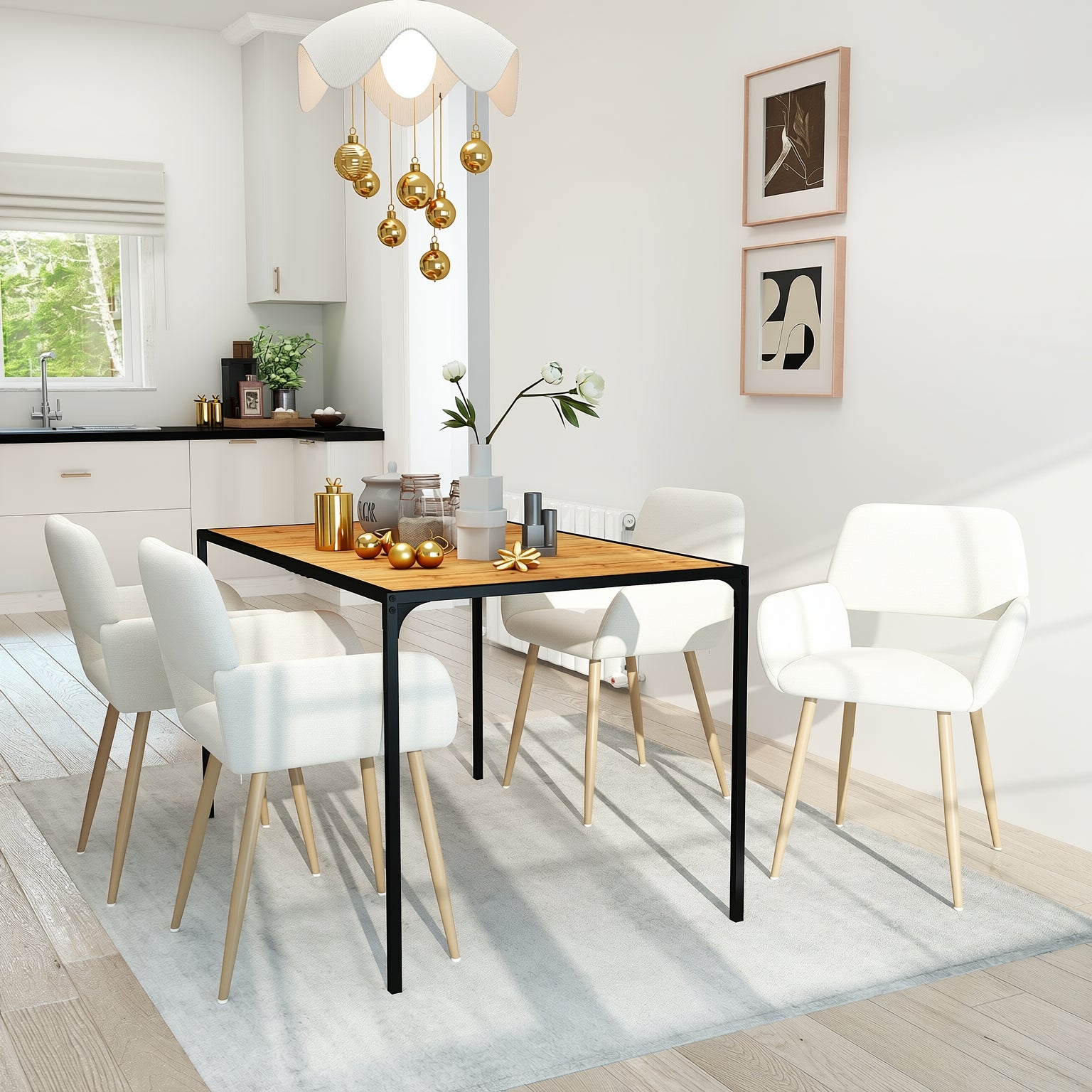 Homy Casa Milliken 5PC Dining Table Set with 4 Mayfair Upholstered Chairs,Beige