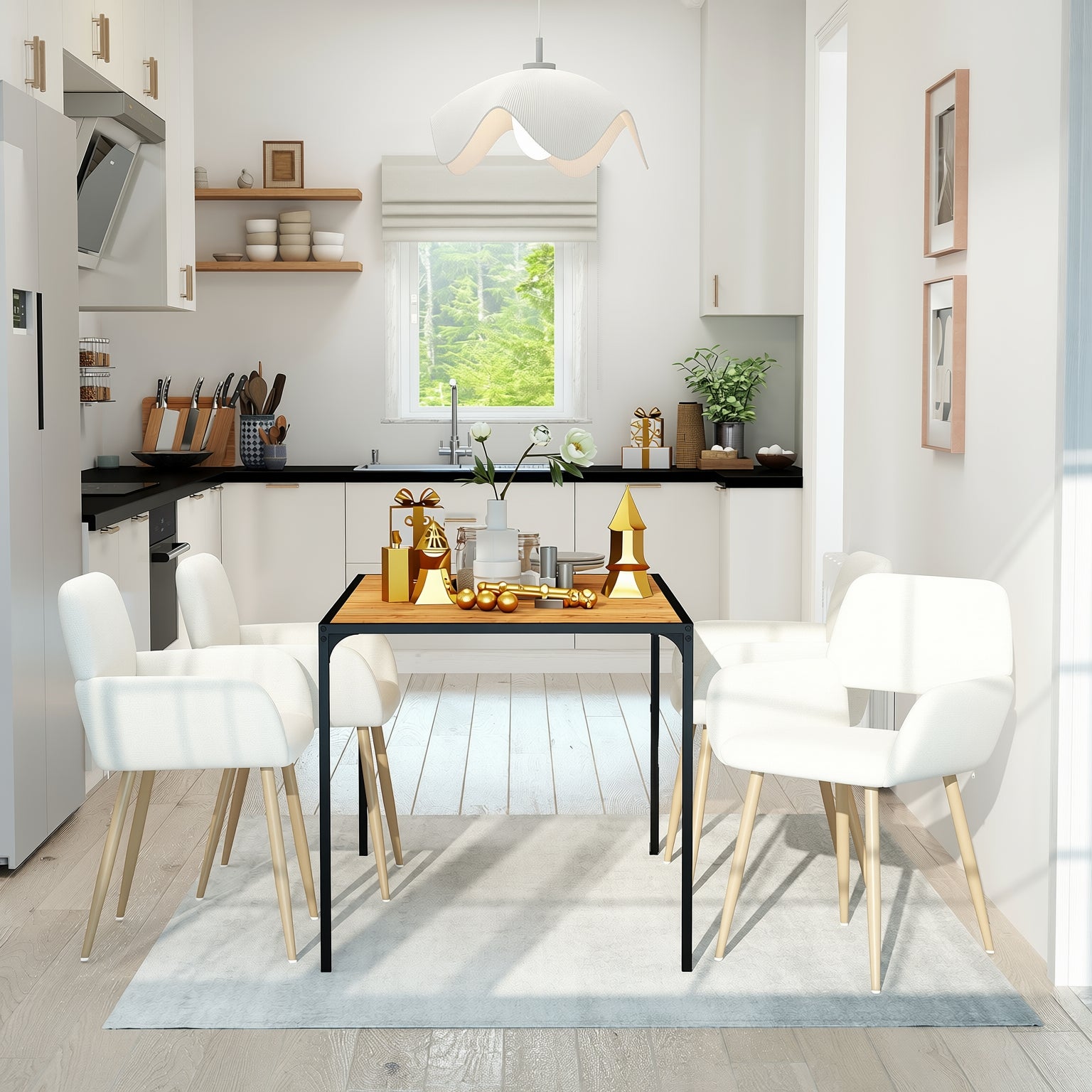 Homy Casa Milliken 5PC Dining Table Set with 4 Mayfair Upholstered Chairs,Beige
