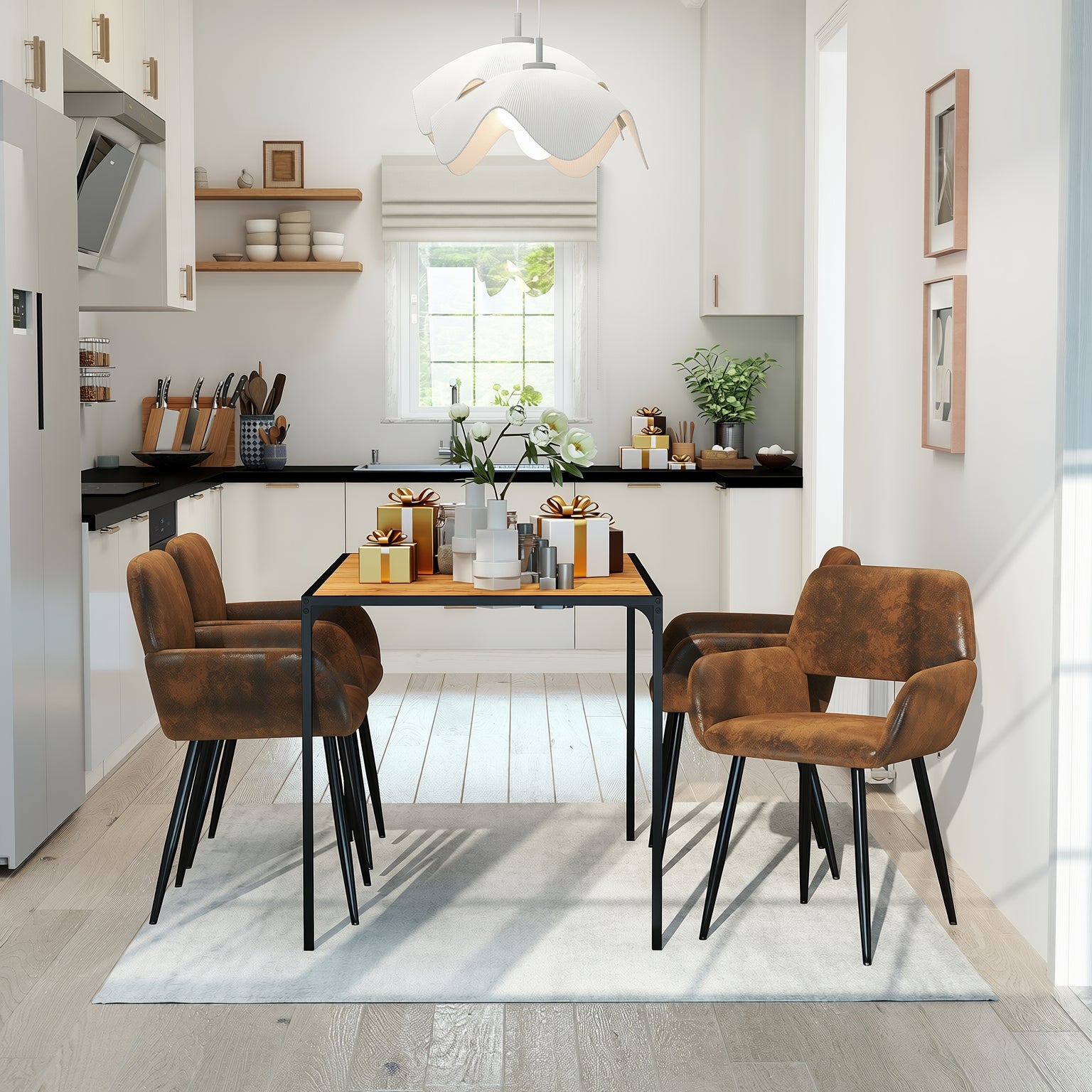 Homy Casa Milliken 5 Piece Dining Table Set with 4 Mayfair Upholstered Chairs