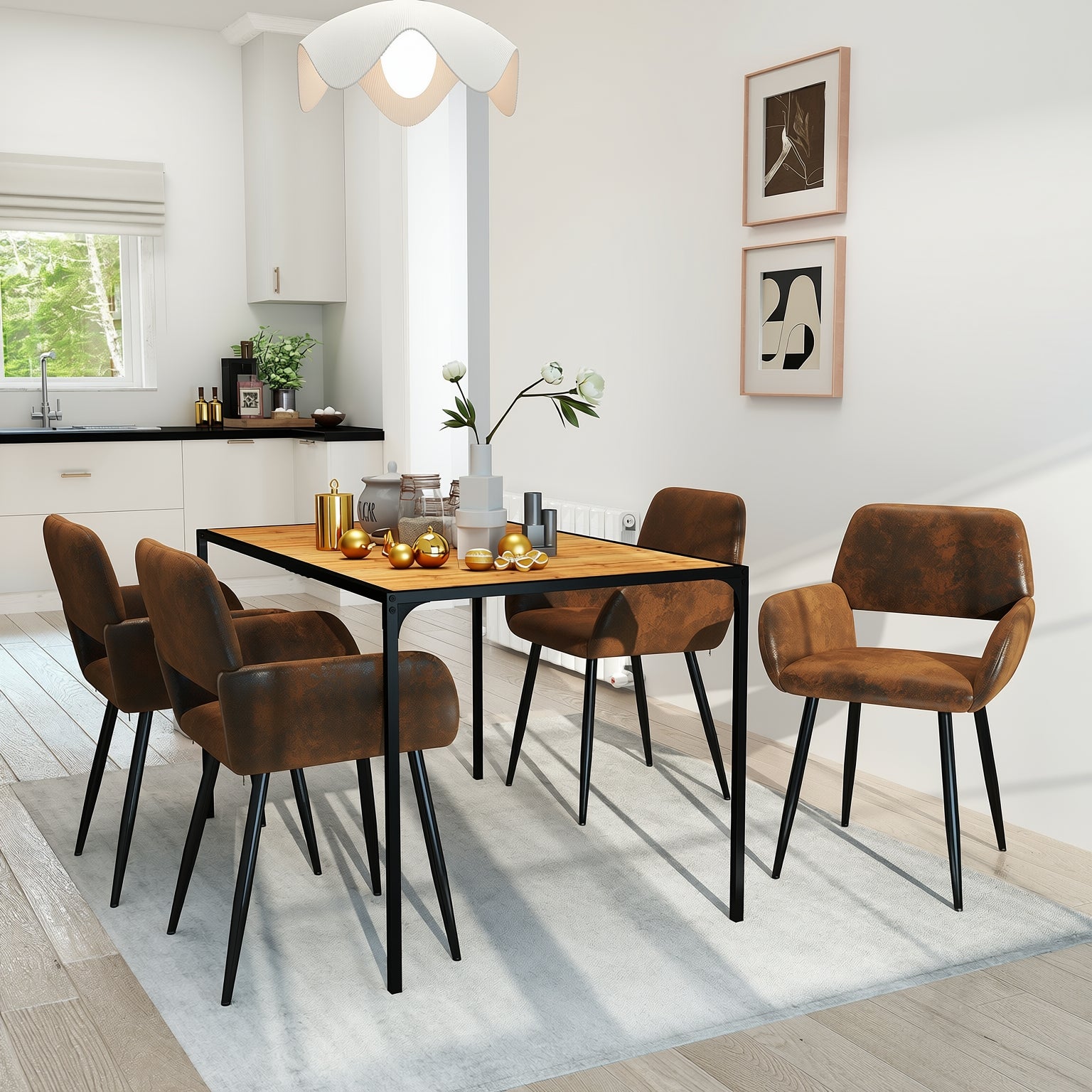 Homy Casa Milliken 5 Piece Dining Table Set with 4 Mayfair Upholstered Chairs
