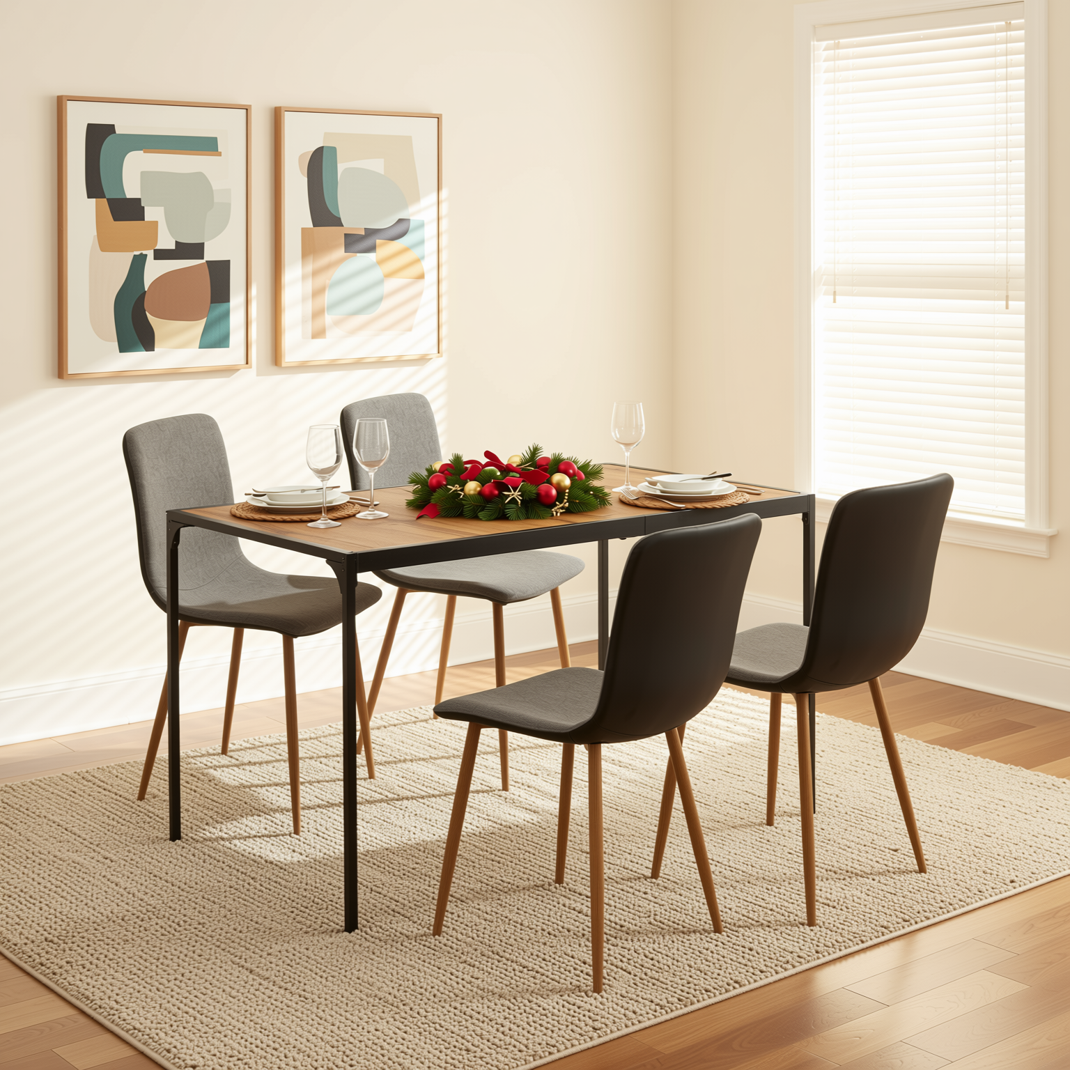 Homy Casa SCARGILL 4PC DARK GREY Modern Dining Chairs, Fabric Seat, Golden Steel Frame ,Open Box