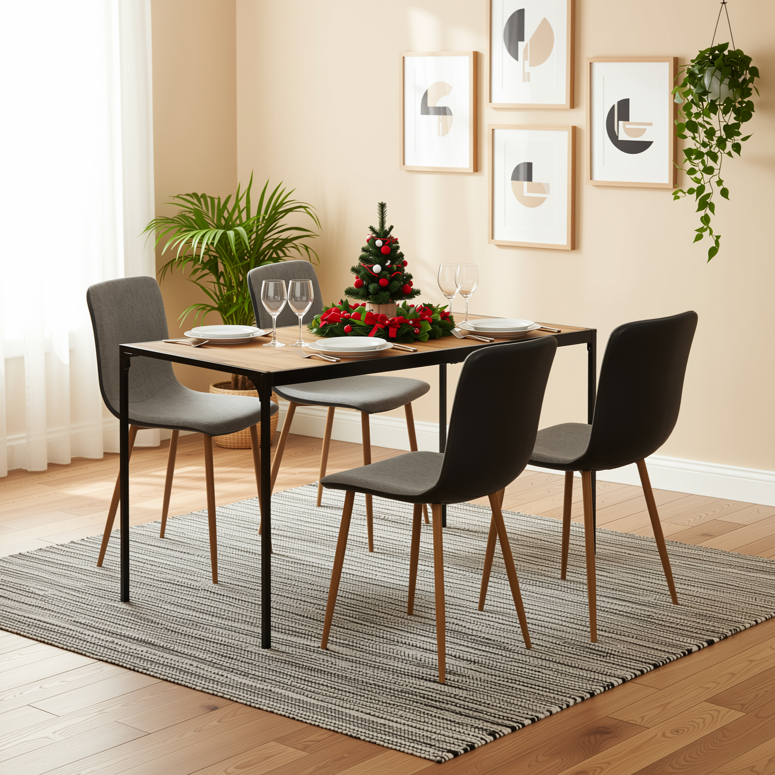 Homy Casa SCARGILL 4PC DARK GREY Modern Dining Chair, Fabric Seat & Back, Golden Steel Frame Open Box