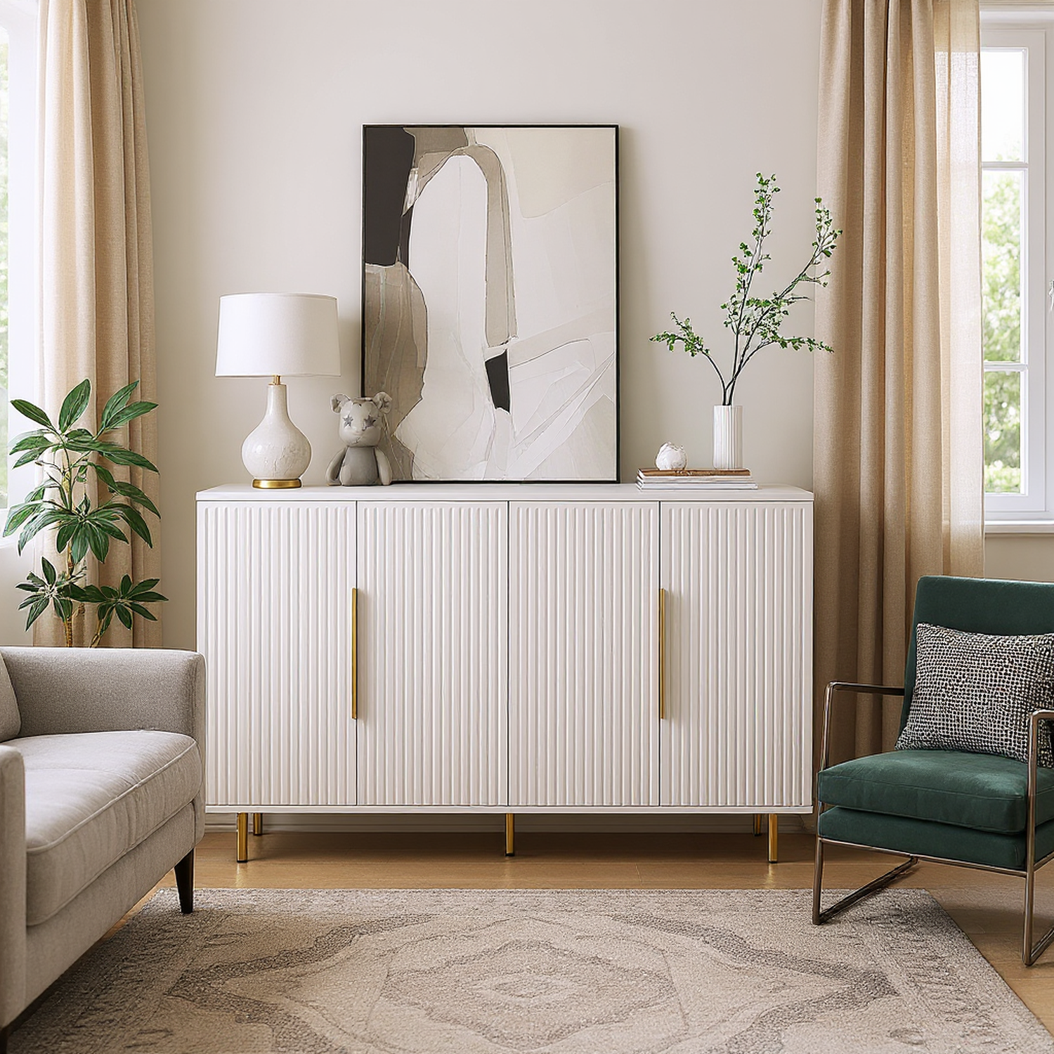 Jaipur 56" 4-Door Sideboard with Gold Handles
