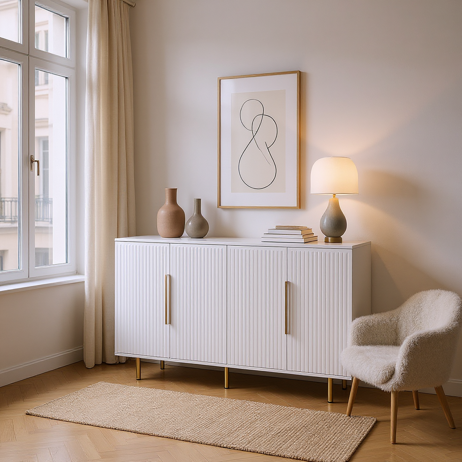 Jaipur 56" 4-Door Sideboard with Gold Handles