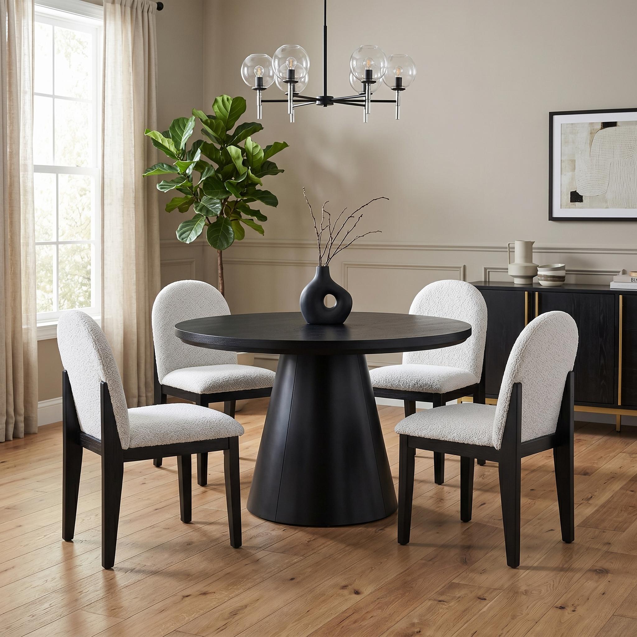 Montane 5-Piece Round Dining Table Set with Boucle Arched-Back Chairs