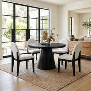 Montane 5-Piece Round Dining Table Set with Boucle Arched-Back Chairs