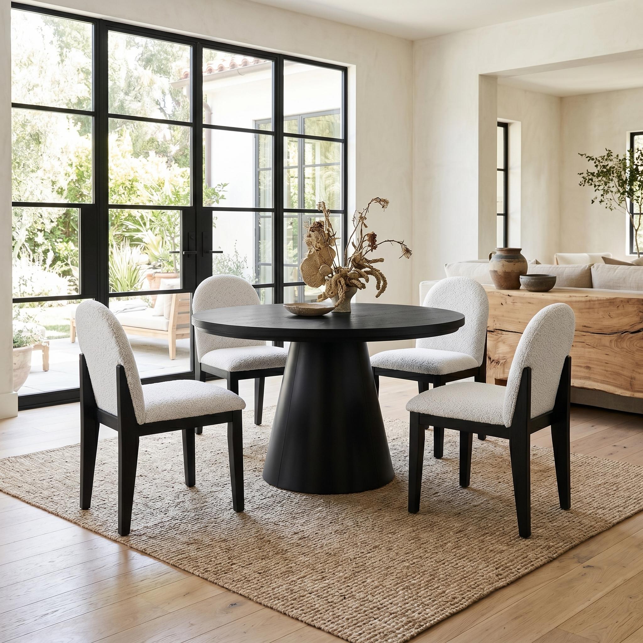 Montane 5-Piece Round Dining Table Set with Boucle Arched-Back Chairs