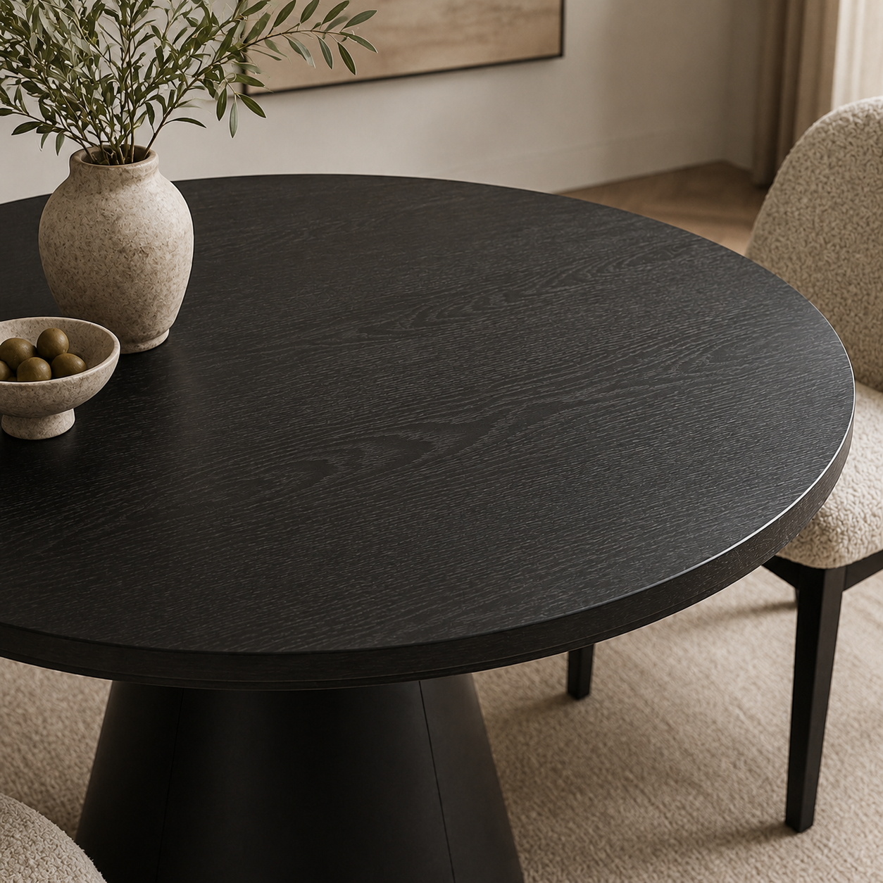 Montane 5-Piece Round Dining Table Set with Boucle Arched-Back Chairs