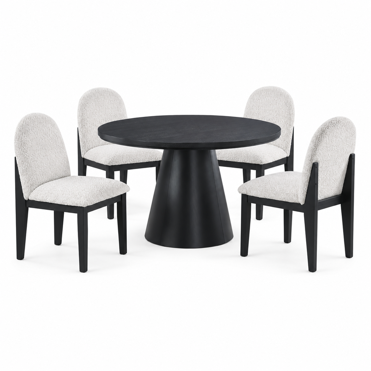 Montane 5-Piece Round Dining Table Set with Boucle Arched-Back Chairs