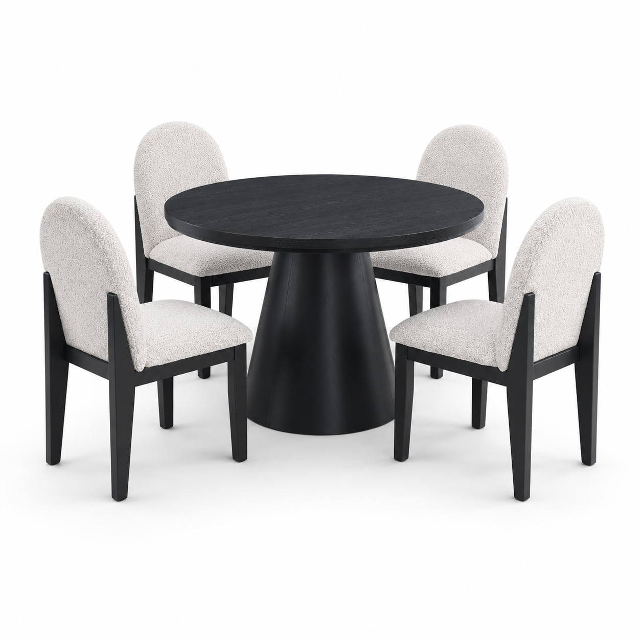 Montane 5-Piece Round Dining Table Set with Boucle Arched-Back Chairs