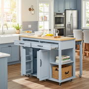 Athens 47" Rolling Kitchen Island with Extendable Dining Table and Power Outlet
