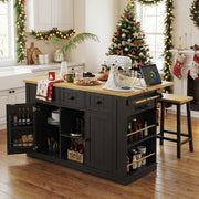 Maui 53" 3 Piece Kitchen Island Dining Table Set with 2 Stools