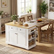 Toulouse 48" Rolling Kitchen Island with Open Side Shelves and Drop Leaf