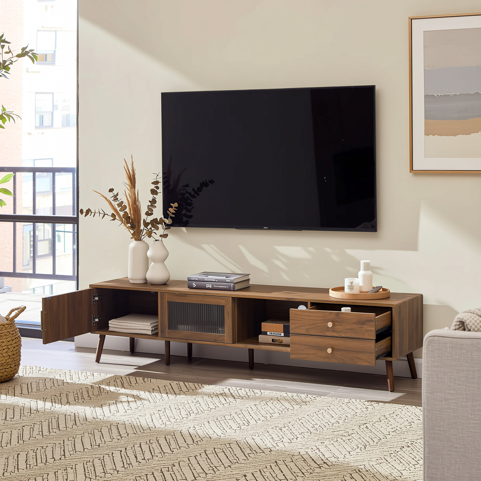 Kyoto 76” Low Profile TV Stand in Walnut Finish