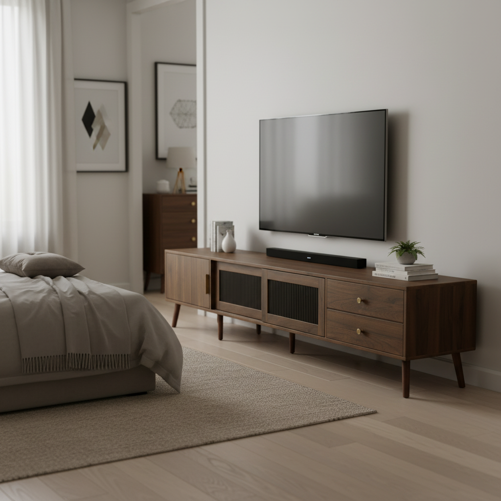 Kyoto 76” Low Profile TV Stand in Walnut Finish