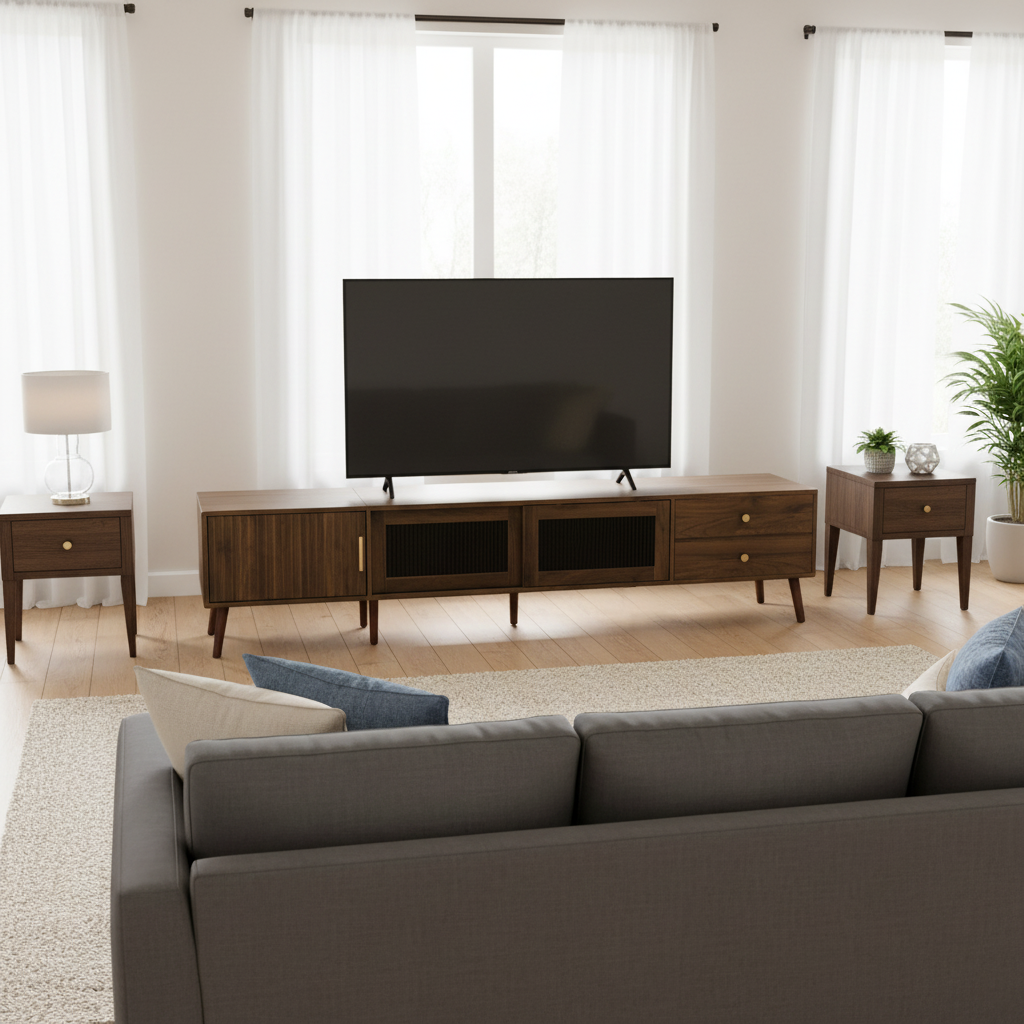 Kyoto 76” Low Profile TV Stand in Walnut Finish