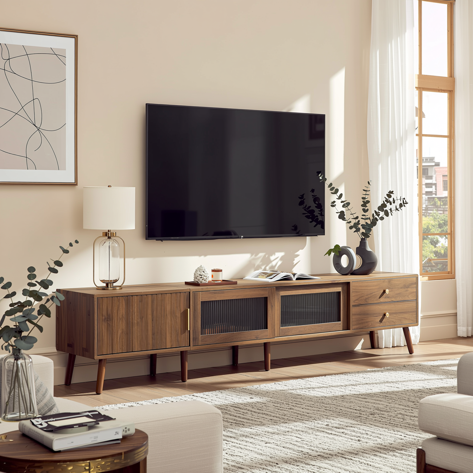 Kyoto 76” Low Profile TV Stand in Walnut Finish