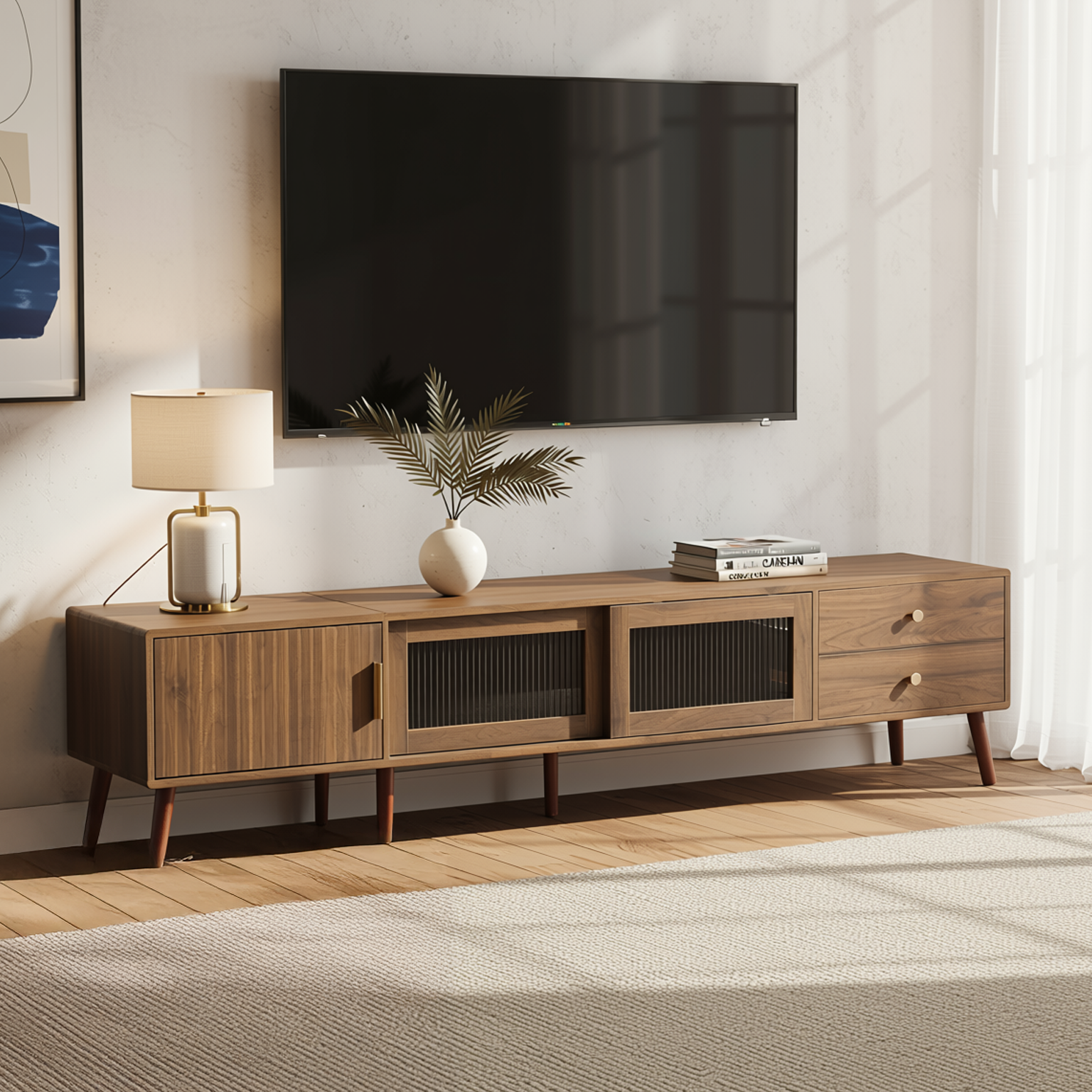 Kyoto 76” Low Profile TV Stand in Walnut Finish