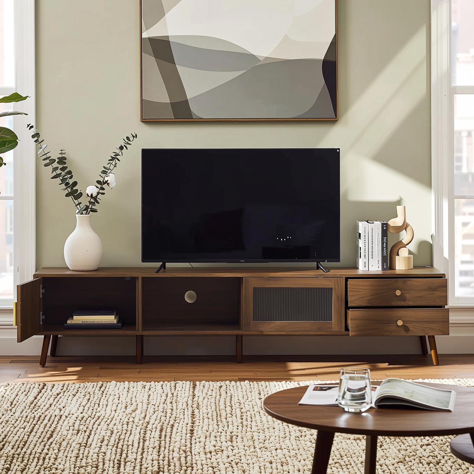 Kyoto 76” Low Profile TV Stand in Walnut Finish