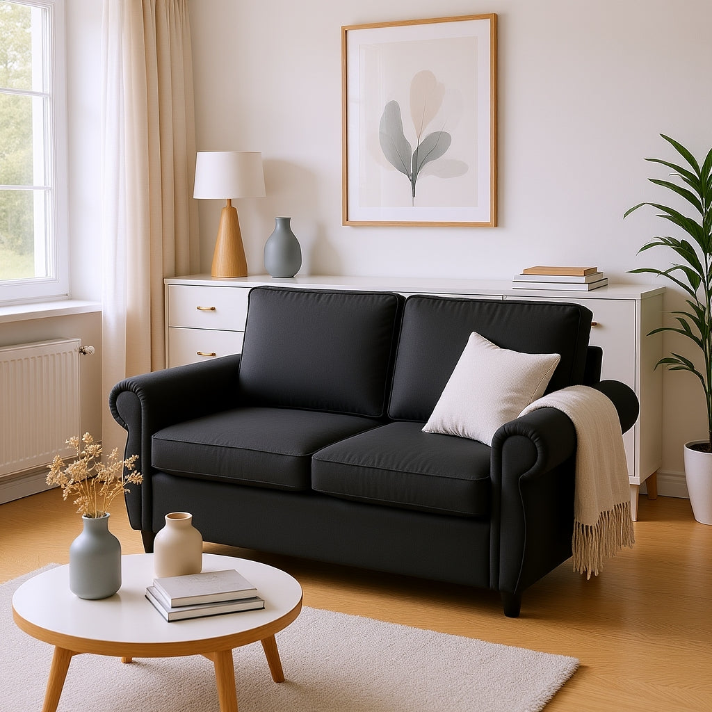 Chula 57.9" Pull-Out Loveseat Sleeper Sofa with Twin Memory Foam Mattress, Black