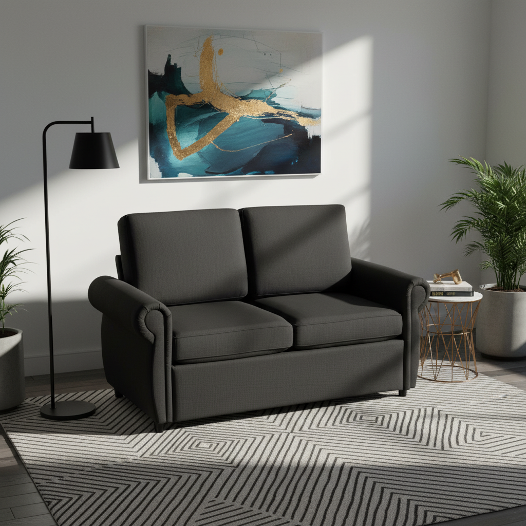 Chula 57.9" Pull-Out Loveseat Sleeper Sofa with Twin Memory Foam Mattress, Black